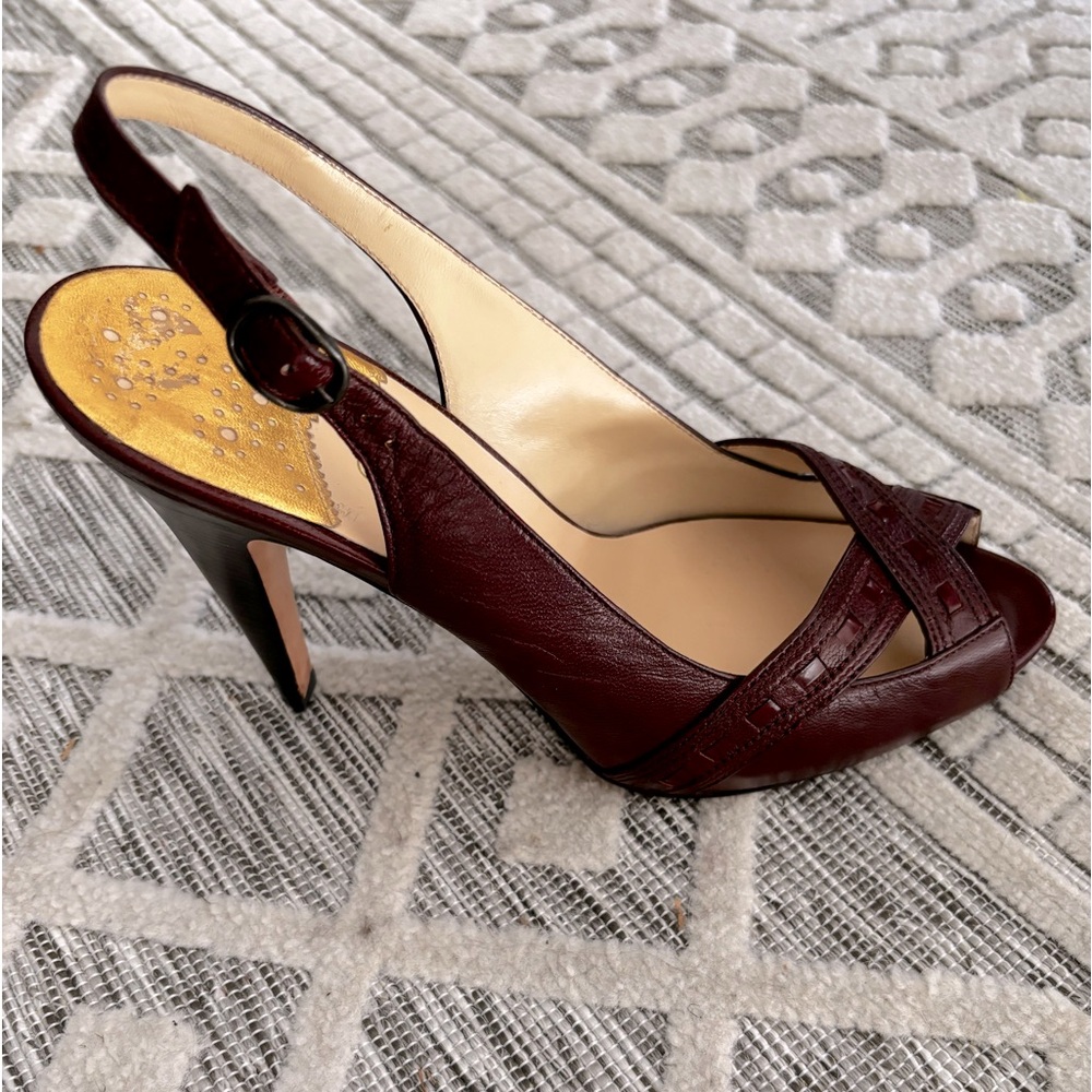 Cole Haan Wine Leather Peep-Toe Slingback Heels